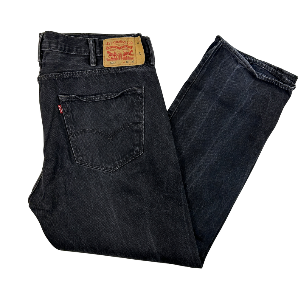 Levis 501 Jeans Mens 40x31 Black Charcoal Wash Button Fly Straight Leg Denim